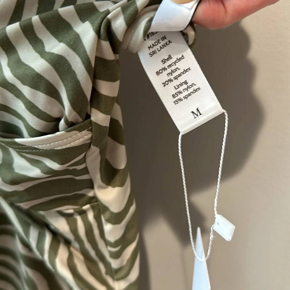 NWT Andie Swim Capri Wrap Front One Piece in Bias Stripe Olive M - Picture 9 of 11